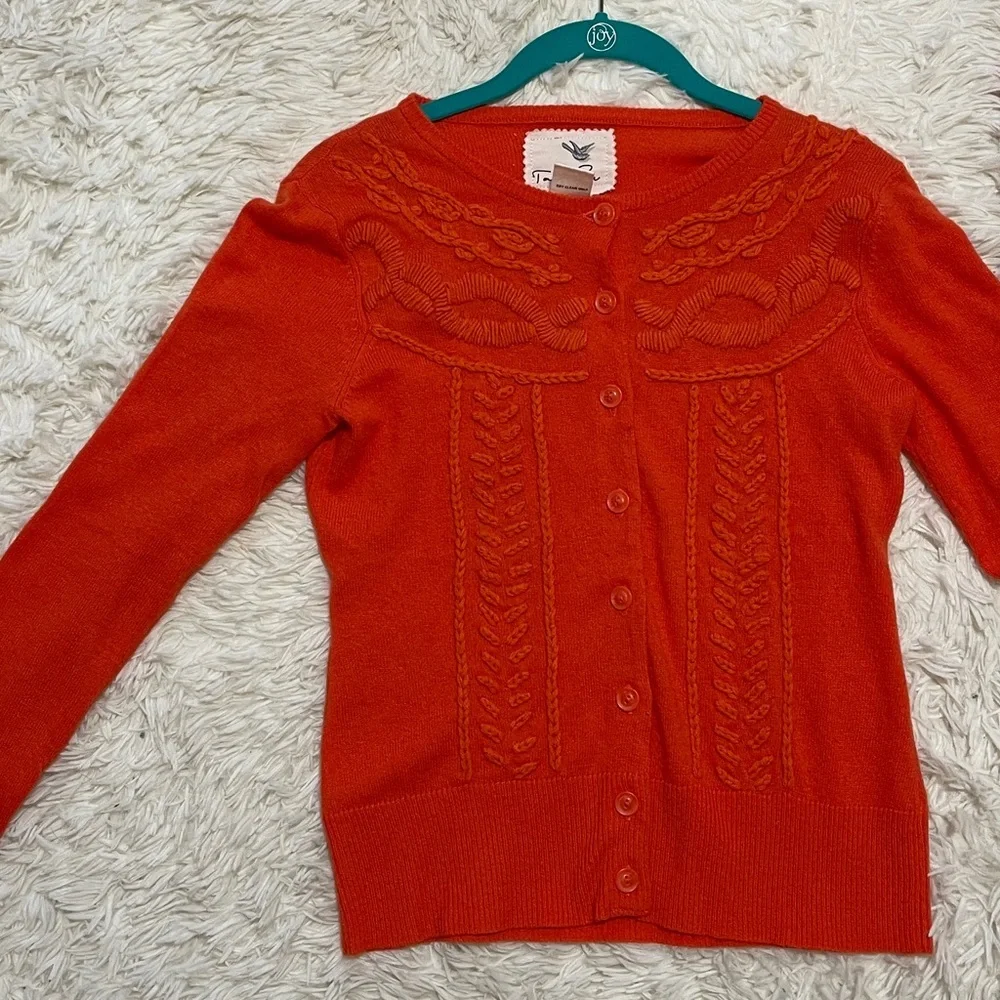 Anthropologie Tabitha Women’s Orange Embroidered Flower Cardigan Sweater Boho XS - Picture 7 of 7